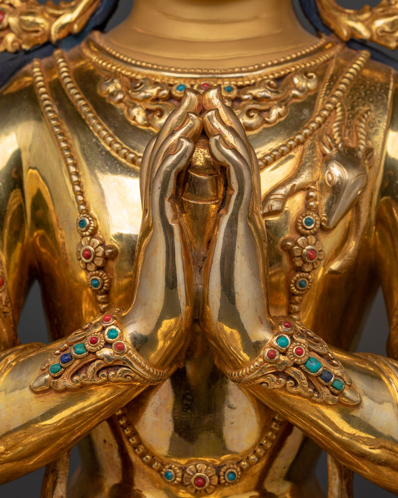 Holy Buddha Chenrezig | 24K Gold Gilded Copper Statue