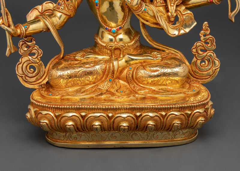 Maha Manjushri Gilt Statue | The Bodhisattva of Wisdom and Enlightenment