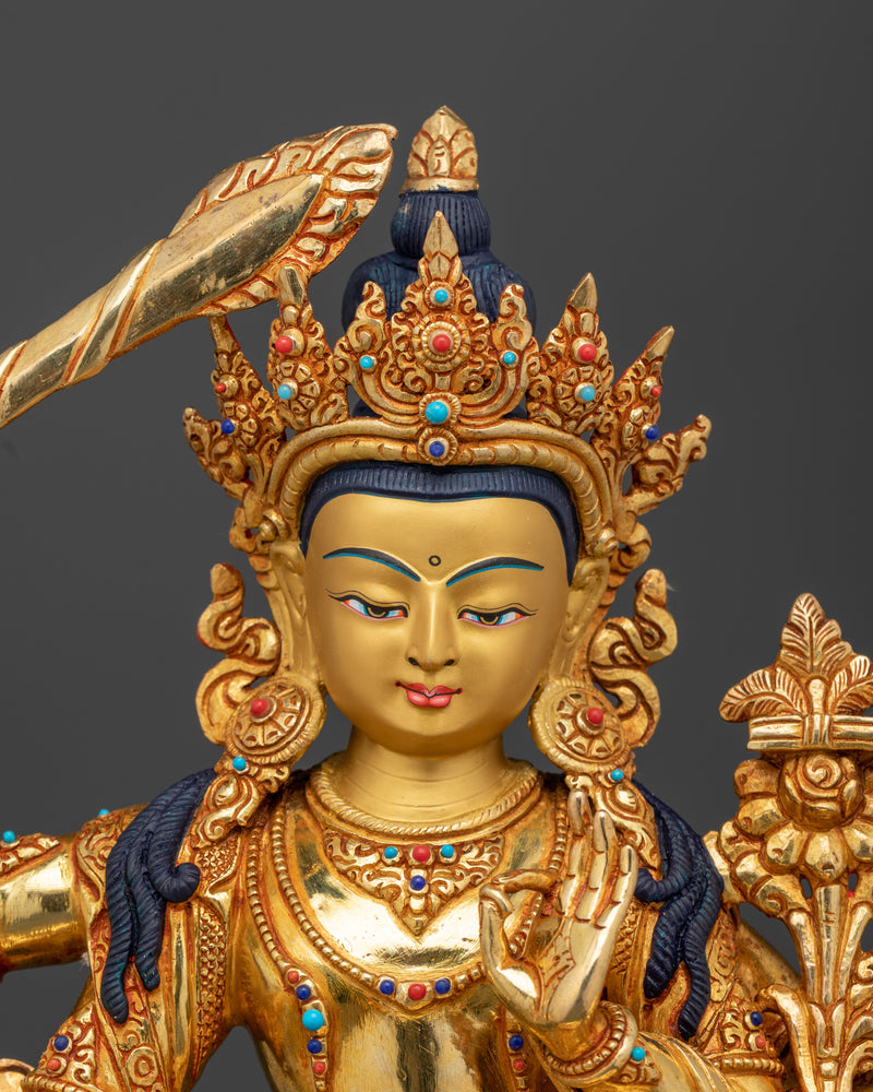 Maha Manjushri Gilt Statue | The Bodhisattva of Wisdom and Enlightenment