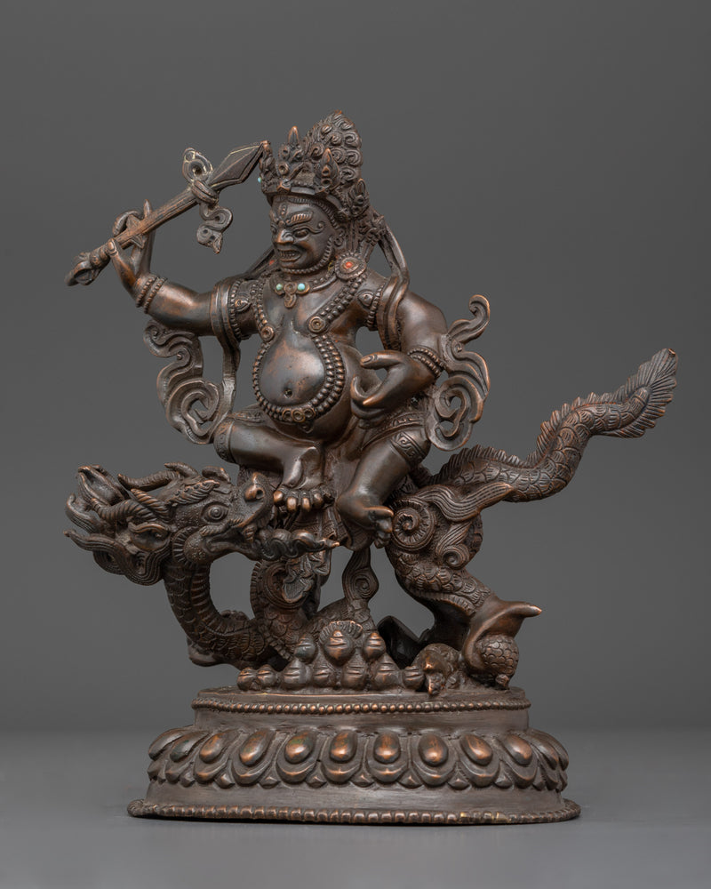 Handcrafted White Dzambhala Statue | Oxidized Copper Wealth Deity Sculpture