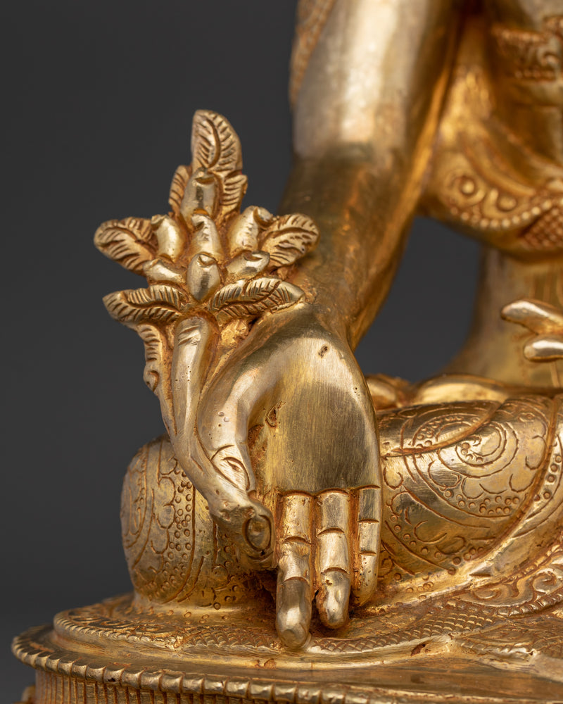 24K Gold Gilded Medicine Buddha Sculpture | Deity of Healing and Enlightenment