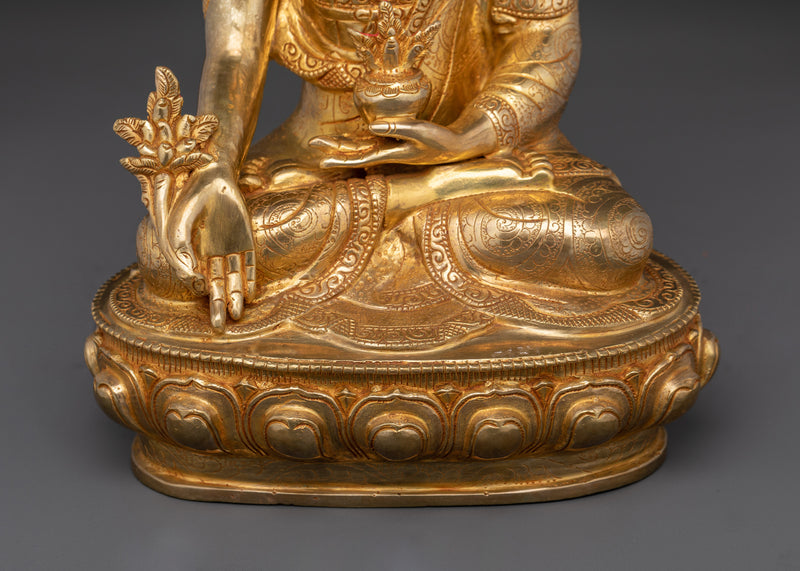 24K Gold Gilded Medicine Buddha Sculpture | Deity of Healing and Enlightenment