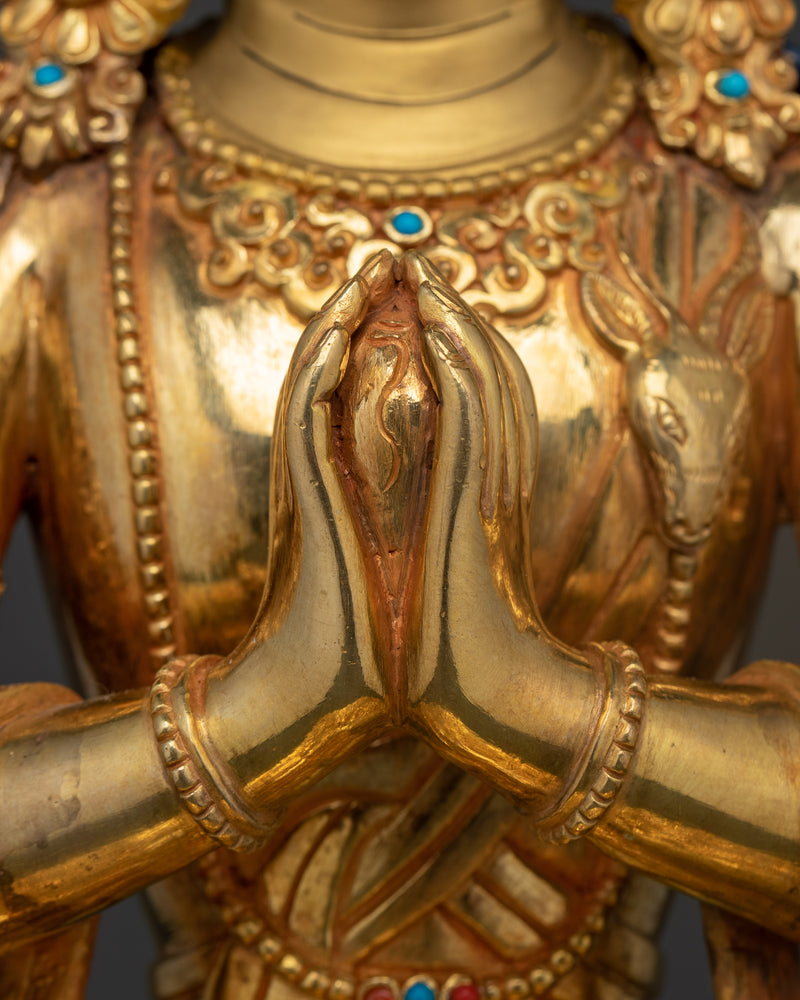 24K Gold Gilded Chenrezig Figurine | Divine Compassion