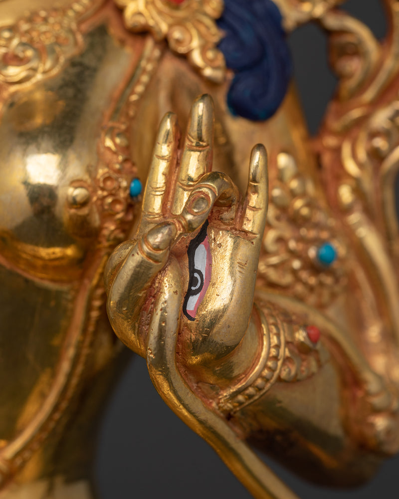 Tibetan Handcarved White Tara | 24K Gold Gilded Serenity