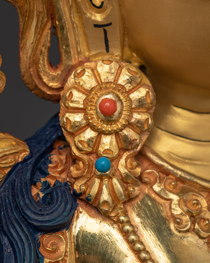 Tranquil Green Tara Figurine | 24K Gold Gilded Grace