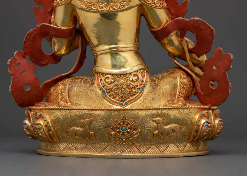 Tranquil Green Tara Figurine | 24K Gold Gilded Grace