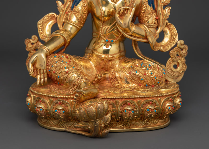 Tranquil Green Tara Figurine | 24K Gold Gilded Grace