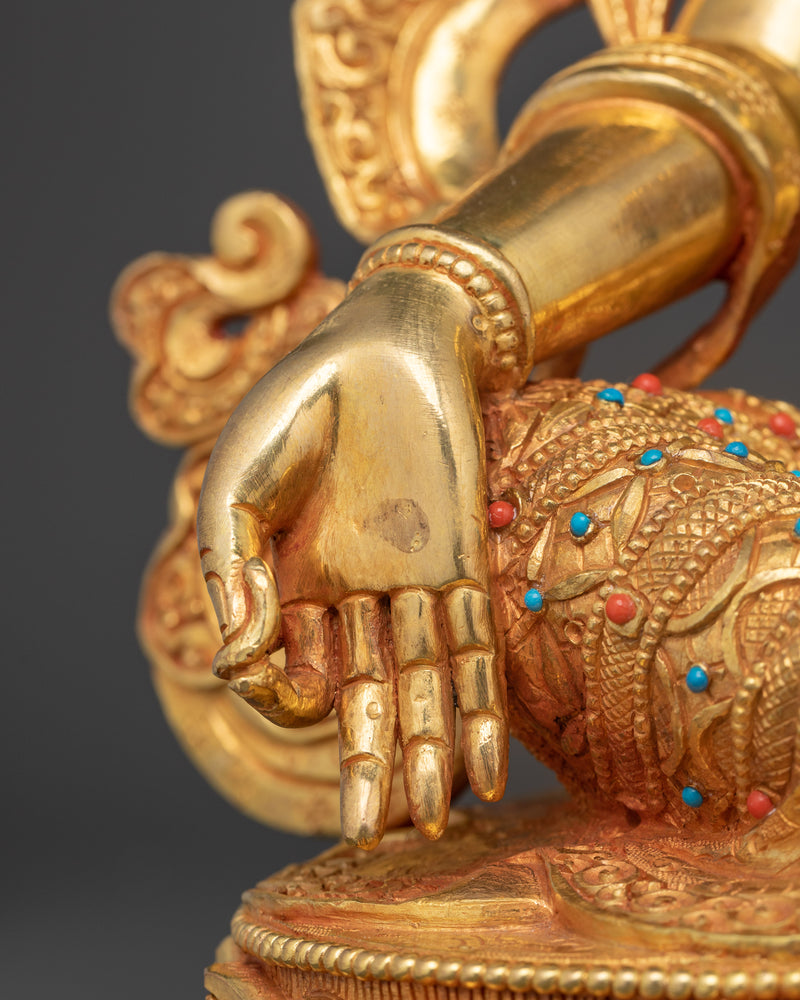 Tranquil Green Tara Figurine | 24K Gold Gilded Grace