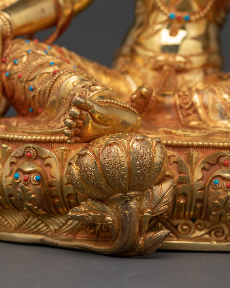 Tranquil Green Tara Figurine | 24K Gold Gilded Grace