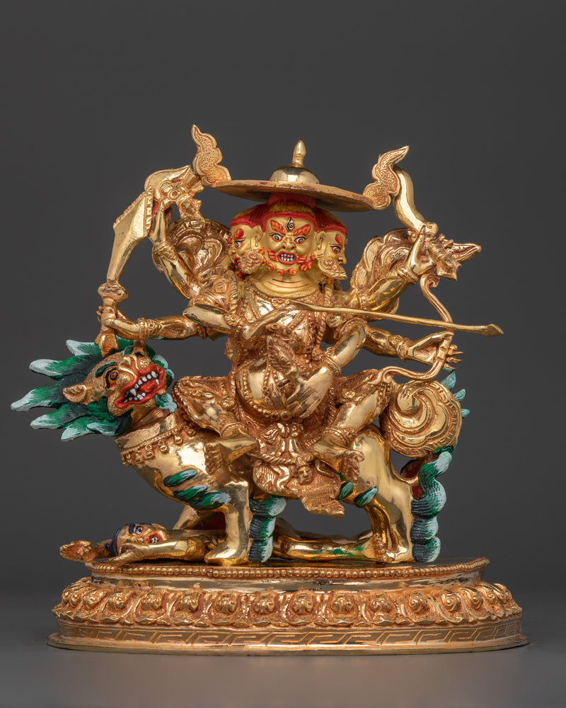 24K Gold Gilded Pehar Gyalpo Figurine | Tibetan Protector