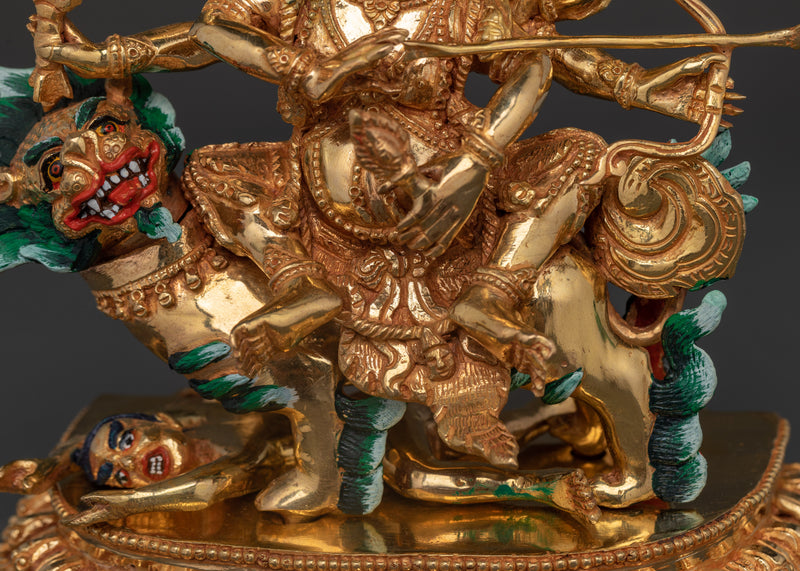 24K Gold Gilded Pehar Gyalpo Figurine | Tibetan Protector