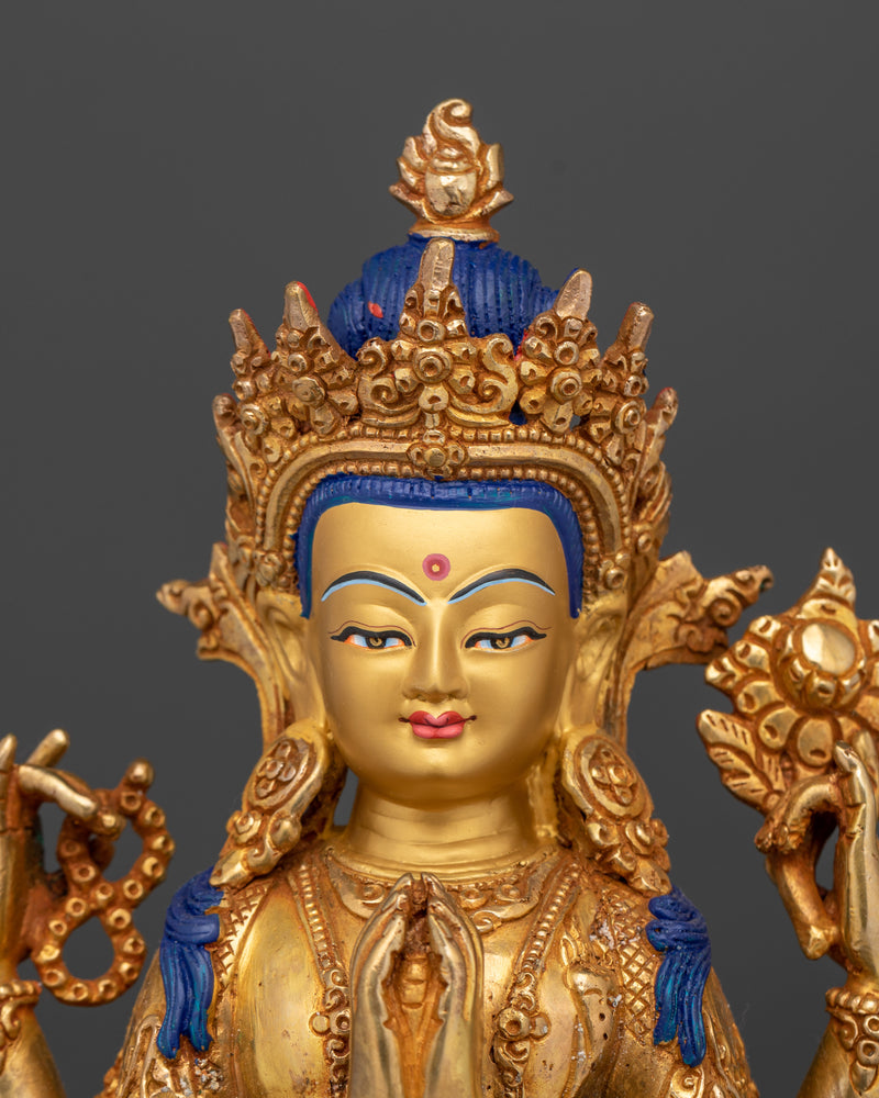 4 Arm Standing Chenrezig Statue | 24K Gold Gilded Bodhisattva of Compassion