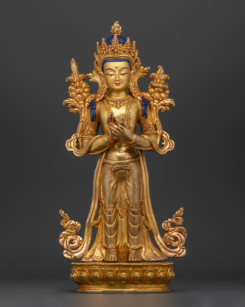 Hand-Carved 4 Standing Bodhisattva Set | 24K Gold Gilded Tibetan Sculpture