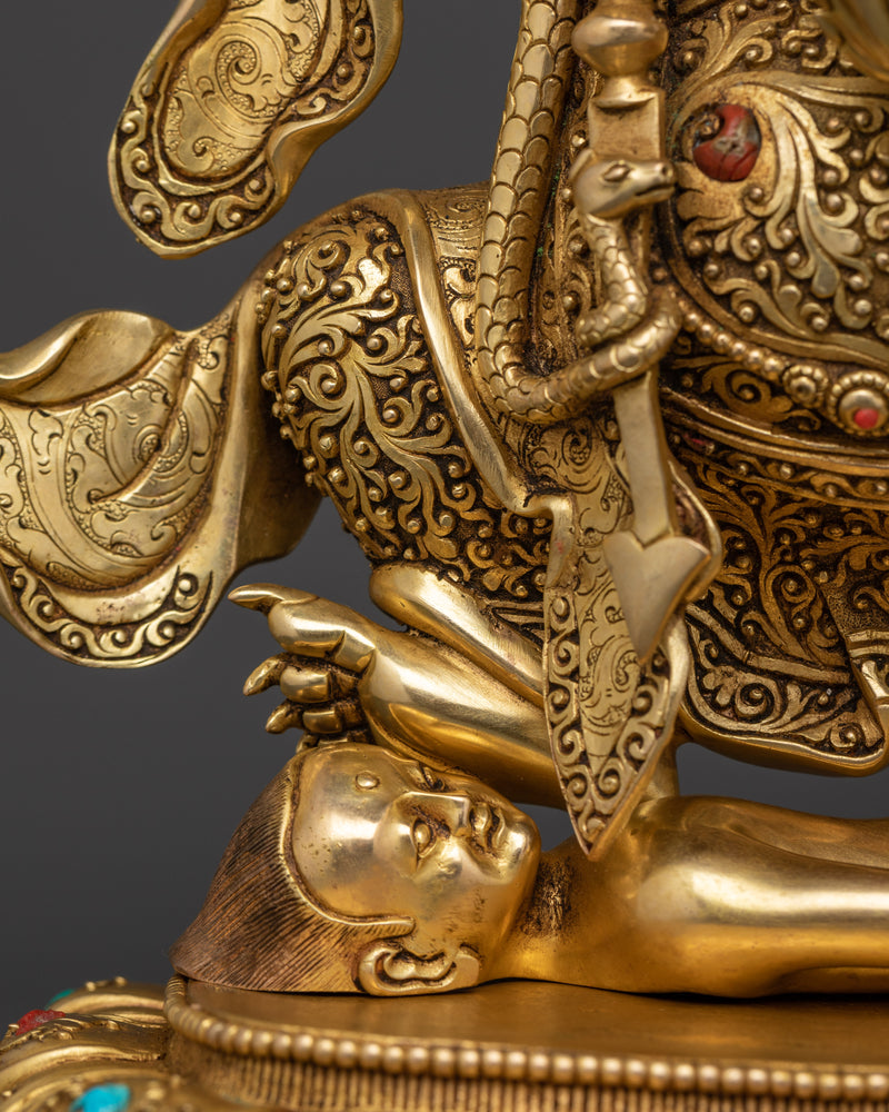 Majestic Mahakala Bernakchen Fierce Protector Statue | 24K Gold Gilded