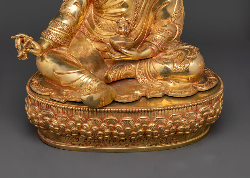 Tibetan Tantric Guru Rinpoche | Handcrafted Gold Gilded Sculpture