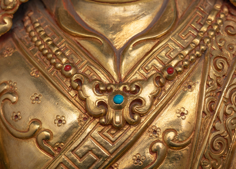 Tibetan Tantric Guru Rinpoche | Handcrafted Gold Gilded Sculpture