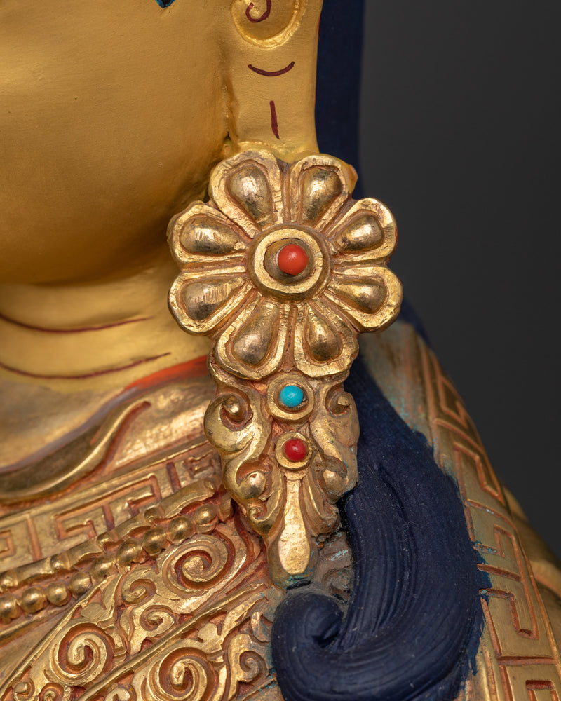 Tibetan Tantric Guru Rinpoche | Handcrafted Gold Gilded Sculpture