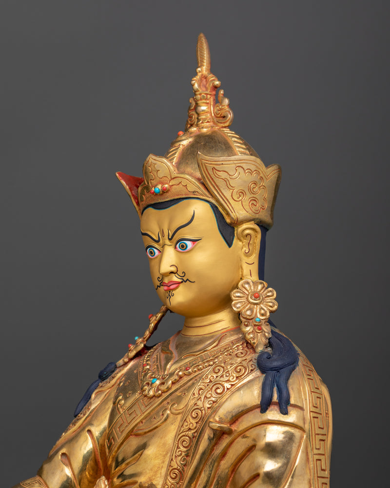 Tibetan Tantric Guru Rinpoche | Handcrafted Gold Gilded Sculpture