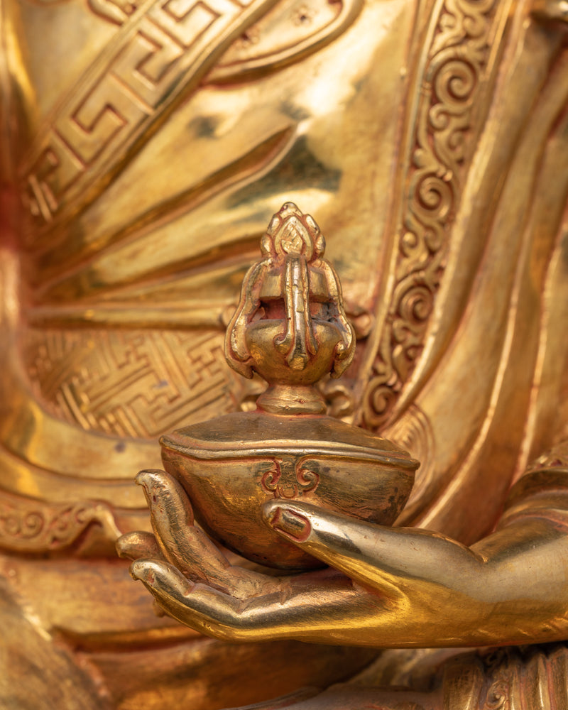 Tibetan Tantric Guru Rinpoche | Handcrafted Gold Gilded Sculpture