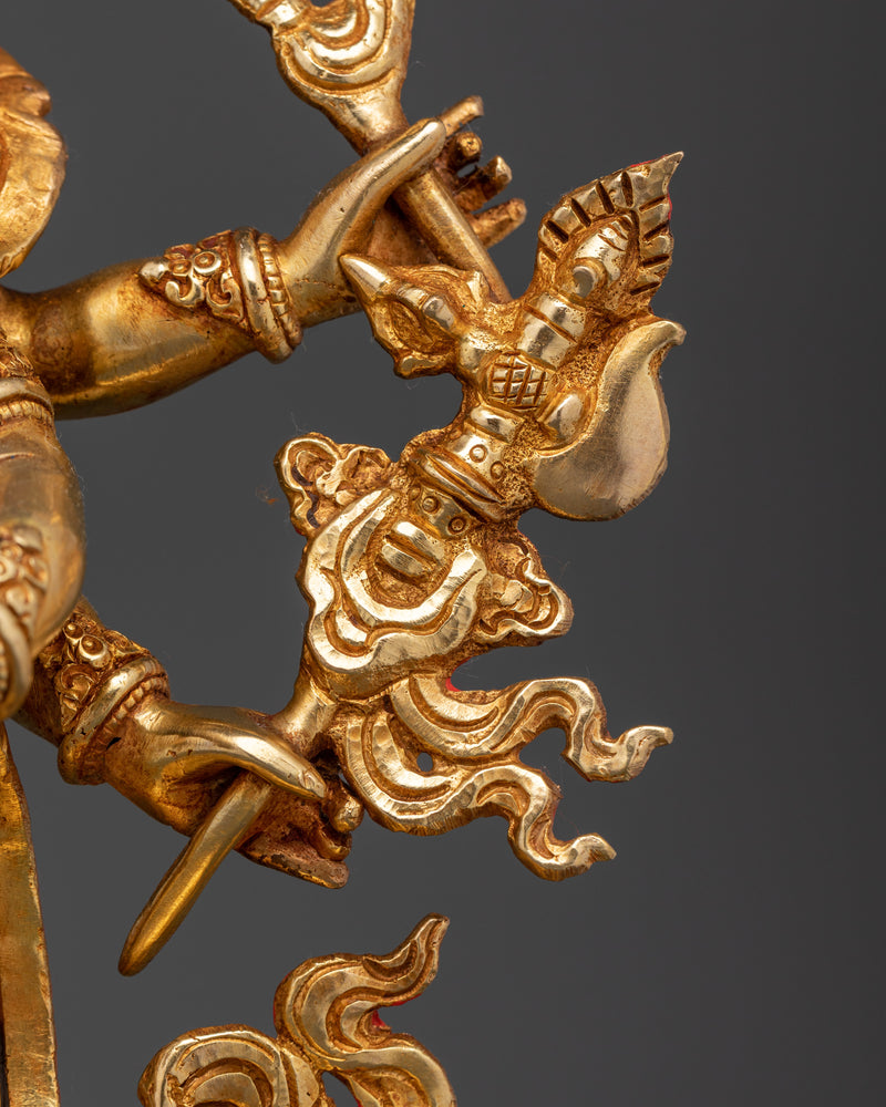 An Elegant White Mahakala Figurine | Handcrafted 24K Gold Gilded Sculpture