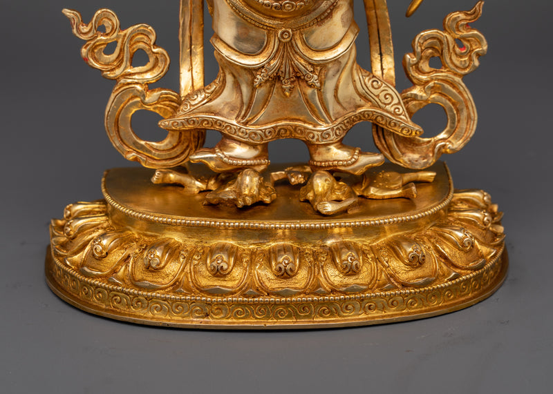 An Elegant White Mahakala Figurine | Handcrafted 24K Gold Gilded Sculpture