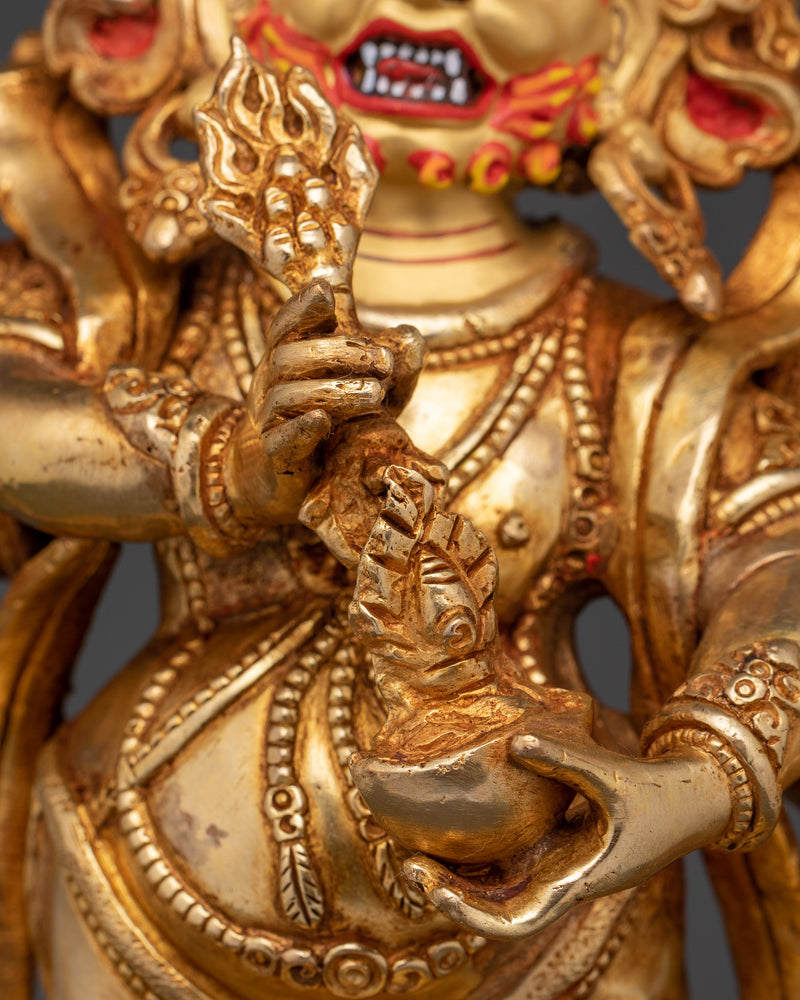 An Elegant White Mahakala Figurine | Handcrafted 24K Gold Gilded Sculpture