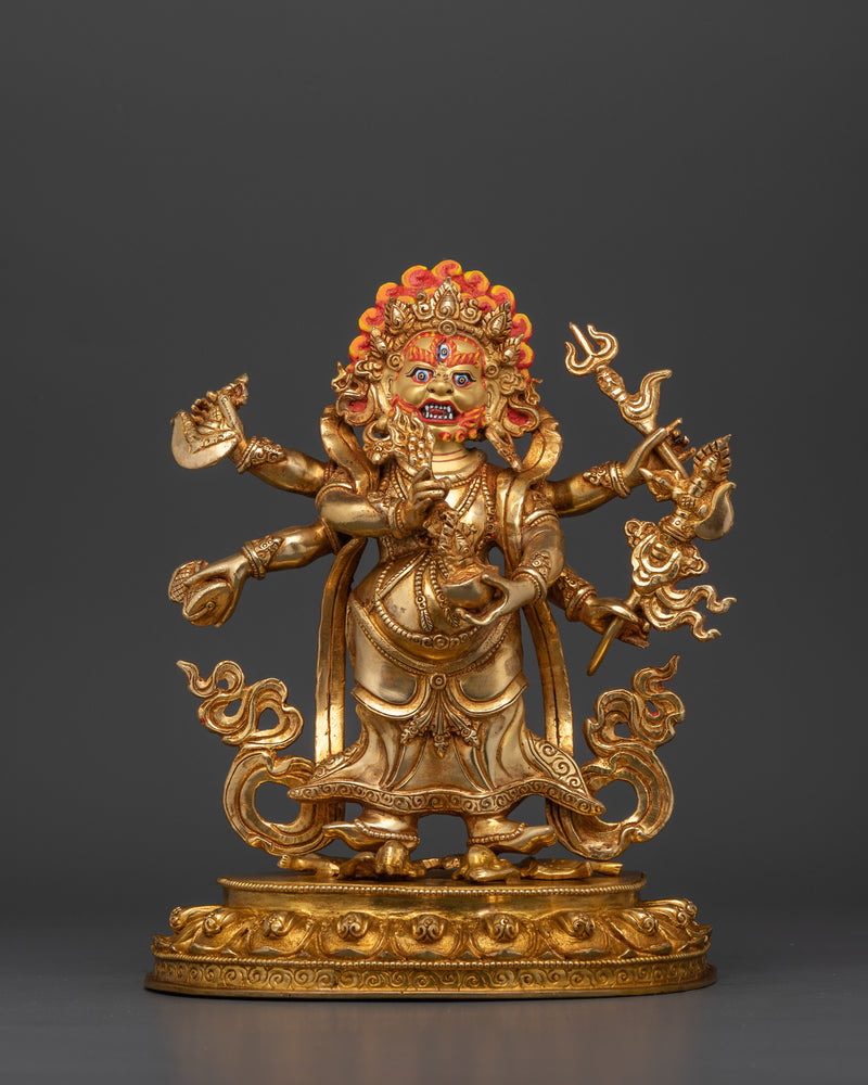 An Elegant White Mahakala Figurine | Handcrafted 24K Gold Gilded Sculpture