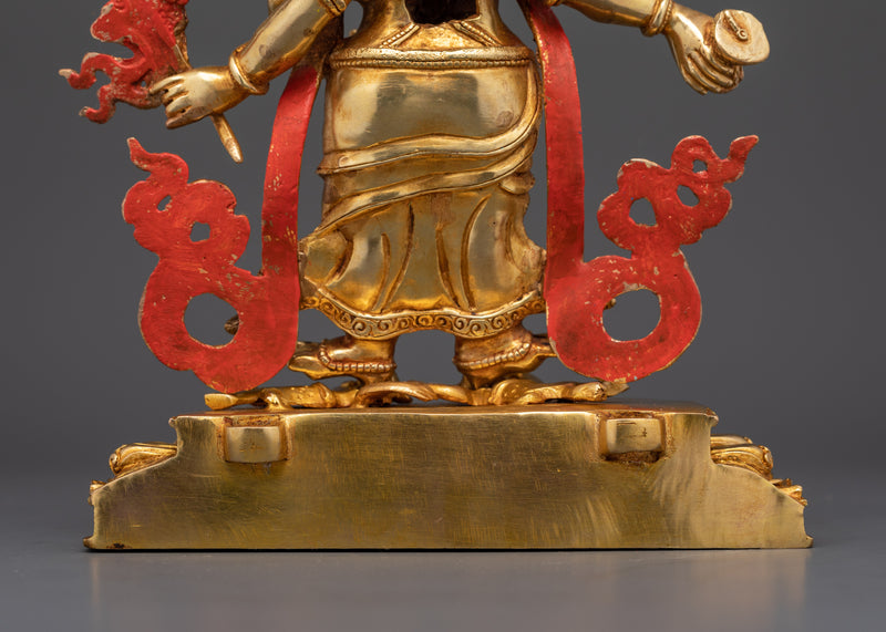 An Elegant White Mahakala Figurine | Handcrafted 24K Gold Gilded Sculpture