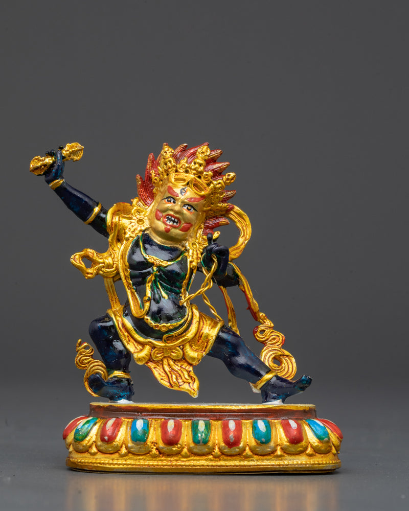 Tibetan Semi-Wrathful Vajrapani | Gold Electroplated Miniature Buddha Sculpture