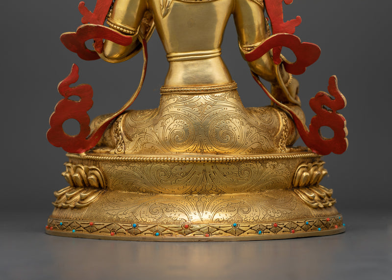 Green Tara Buddha Goddess Statue | 24K Gold Gilded Copper Sculpture