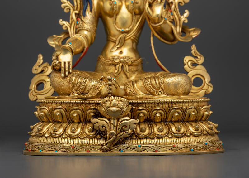 Green Tara Buddha Goddess Statue | 24K Gold Gilded Copper Sculpture