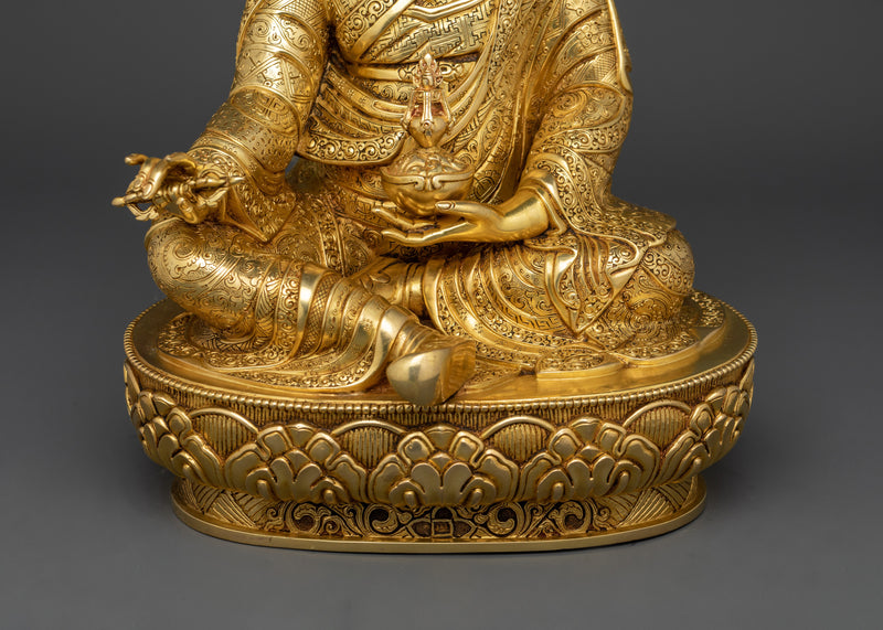 Budh Guru Rinpoche Statue | 24K Gold Gilded Copper Sculpture