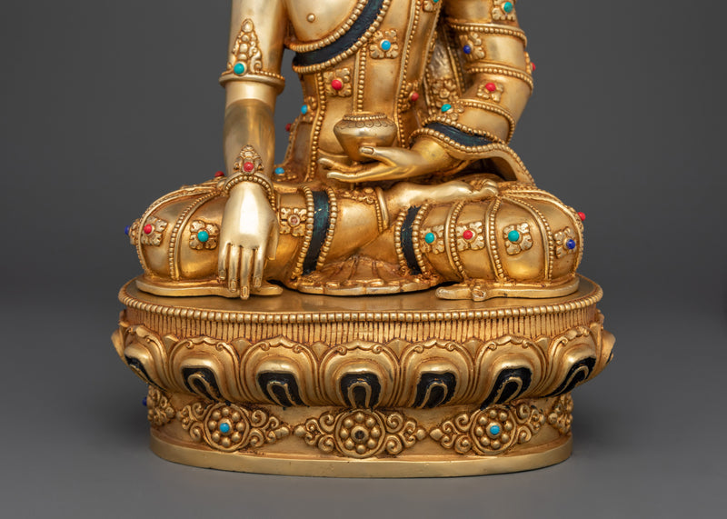 Crowned Shakyamuni Buddha | Gold-Gilded Spiritual Statue | Tibetan Buddhist Art