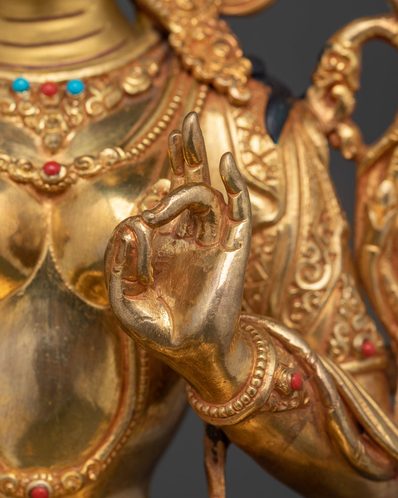 Green Tara Goddess of Buddhism | 24K Gold Gilded Tibetan Art