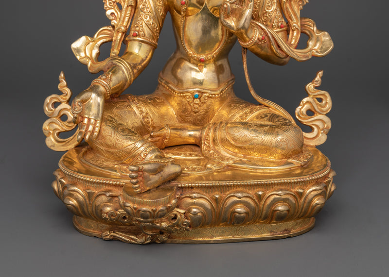 Green Tara Goddess of Buddhism | 24K Gold Gilded Tibetan Art