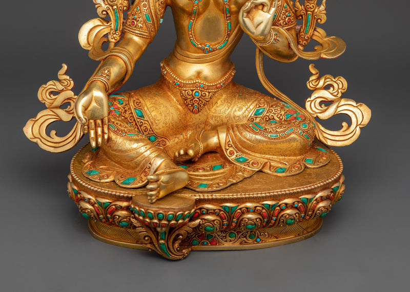 Green Tara - The Goddess of Compassion | 24K Gold Gilded Buddhist Statue