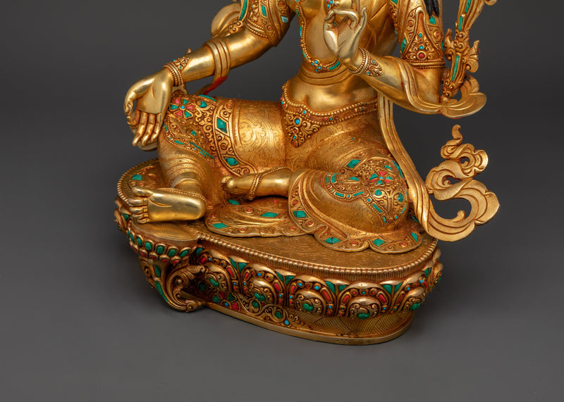 Green Tara - The Goddess of Compassion | 24K Gold Gilded Buddhist Statue