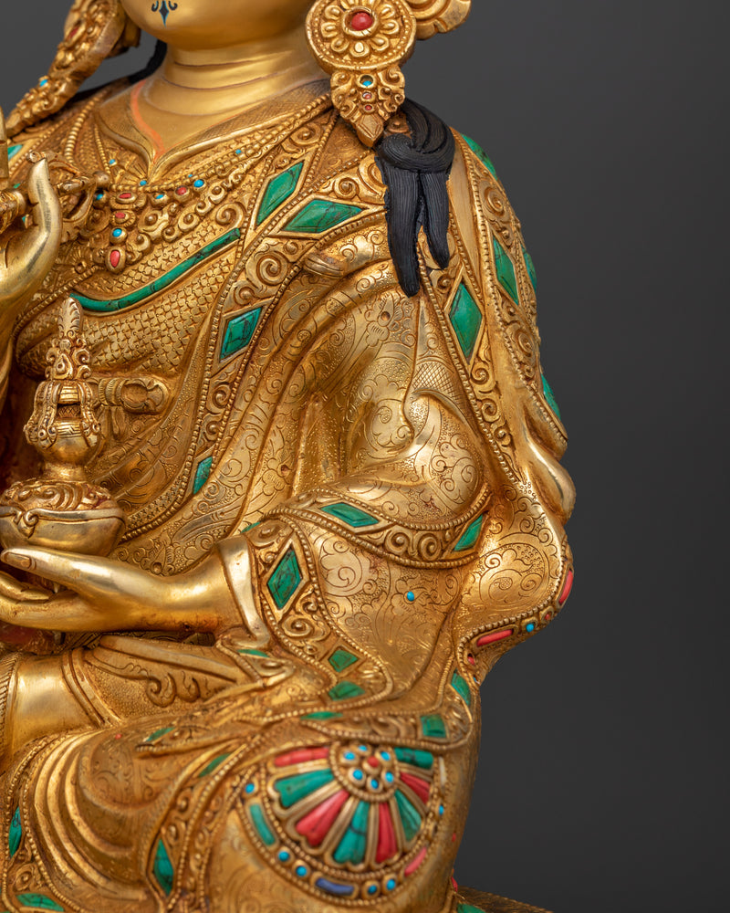 Buddha Guru Rinpoche Figurine | 24K Gold Gilded Tibetan Decor