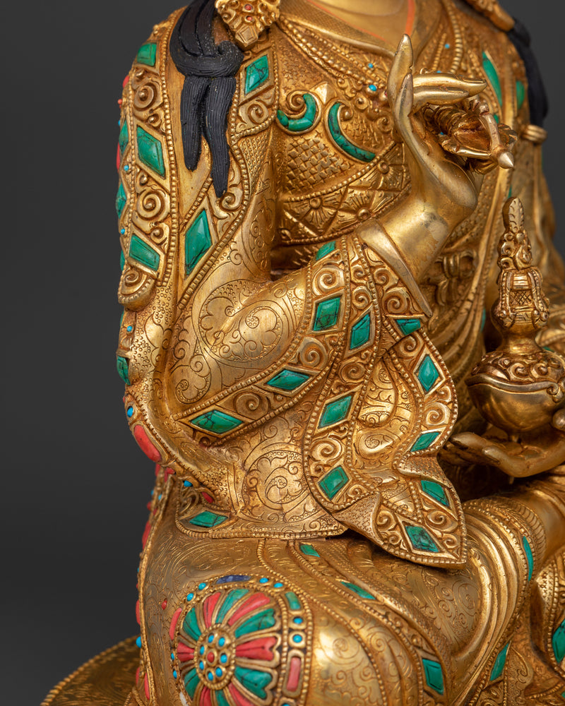 Buddha Guru Rinpoche Figurine | 24K Gold Gilded Tibetan Decor