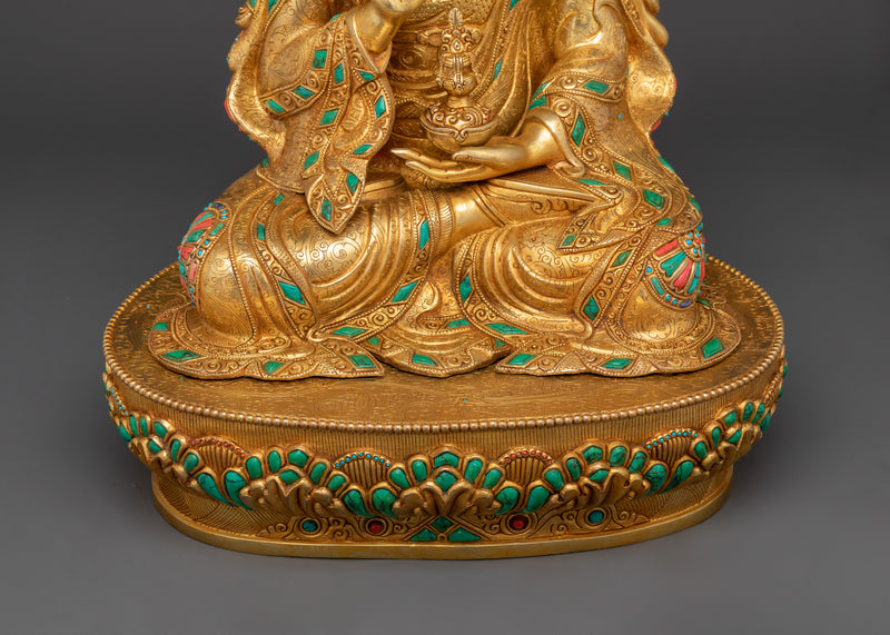 Buddha Guru Rinpoche Figurine | 24K Gold Gilded Tibetan Decor