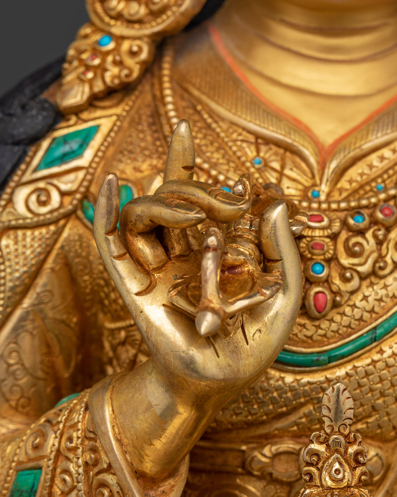 Buddha Guru Rinpoche Figurine | 24K Gold Gilded Tibetan Decor