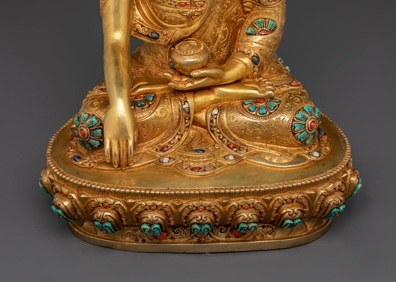 Buddha Siddhartha Gautama Shakyamuni Sculpture | 24K Gold Gilded Tibetan Art