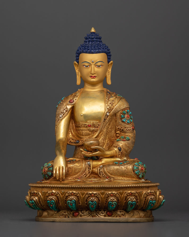 Buddha Siddhartha Gautama Shakyamuni Sculpture | 24K Gold Gilded Tibetan Art