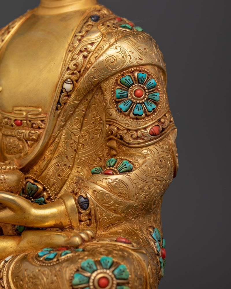 Buddha Siddhartha Gautama Shakyamuni Sculpture | 24K Gold Gilded Tibetan Art