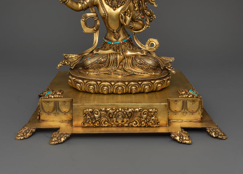 Bodhisattva Manjushri with Throne | Exquisite 24K Gold Gilded Copper Statue