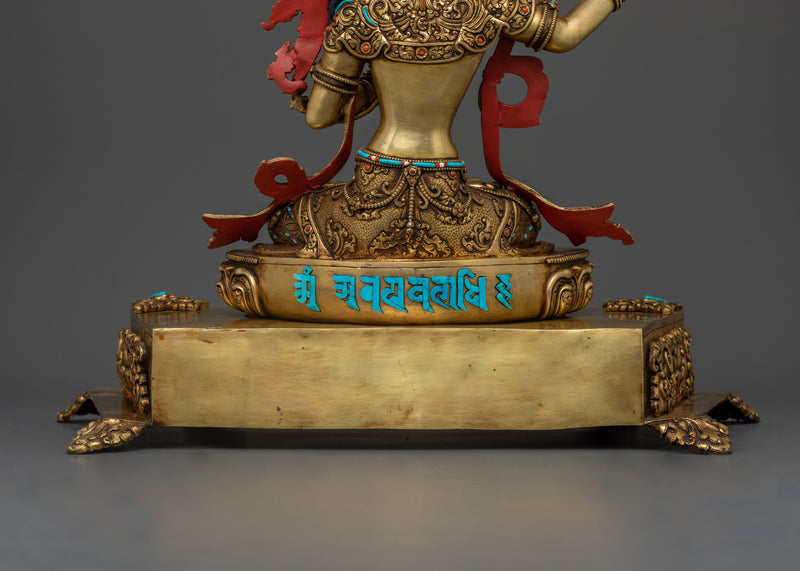 Bodhisattva Manjushri with Throne | Exquisite 24K Gold Gilded Copper Statue