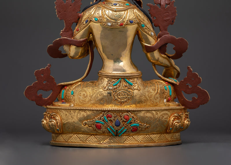 Fertility Goddess Green Tara Statue | 24K Gold Gilded Copper Sculpture