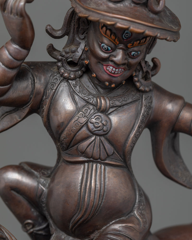 Damchen Garwa Nagpo Statue | Handcrafted Oxidized Copper Deity