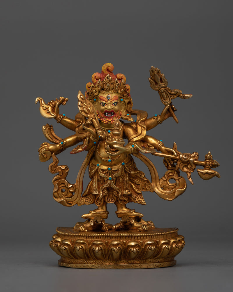 Hand-Carved Sacred White Mahakala Statue | Tibetan Sculpture