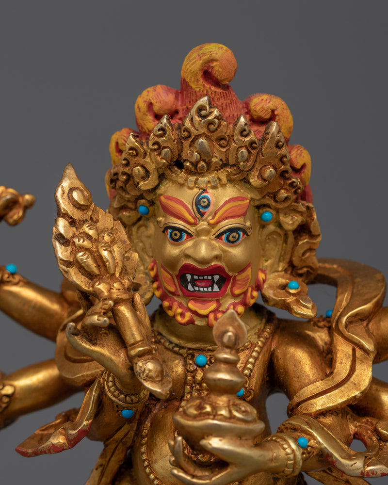 Hand-Carved Sacred White Mahakala Statue | Tibetan Sculpture